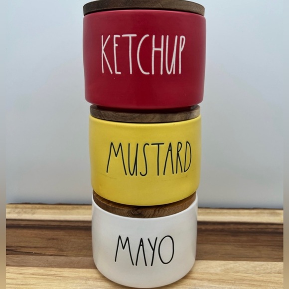 RAE DUNN ceramic condiments stackable for Ketchup, Mayonnaise, and Mustards!!! - Picture 2 of 7